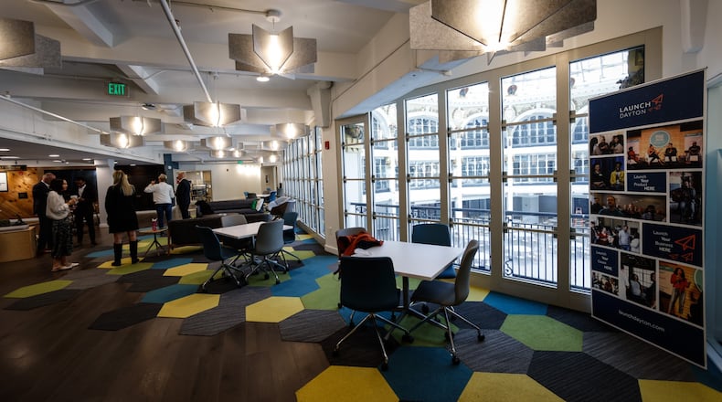 The University of Dayton celebrated its one year anniversary at The Hub in the Dayton Arcade Friday March 4, 2022. JIM NOELKER/STAFF