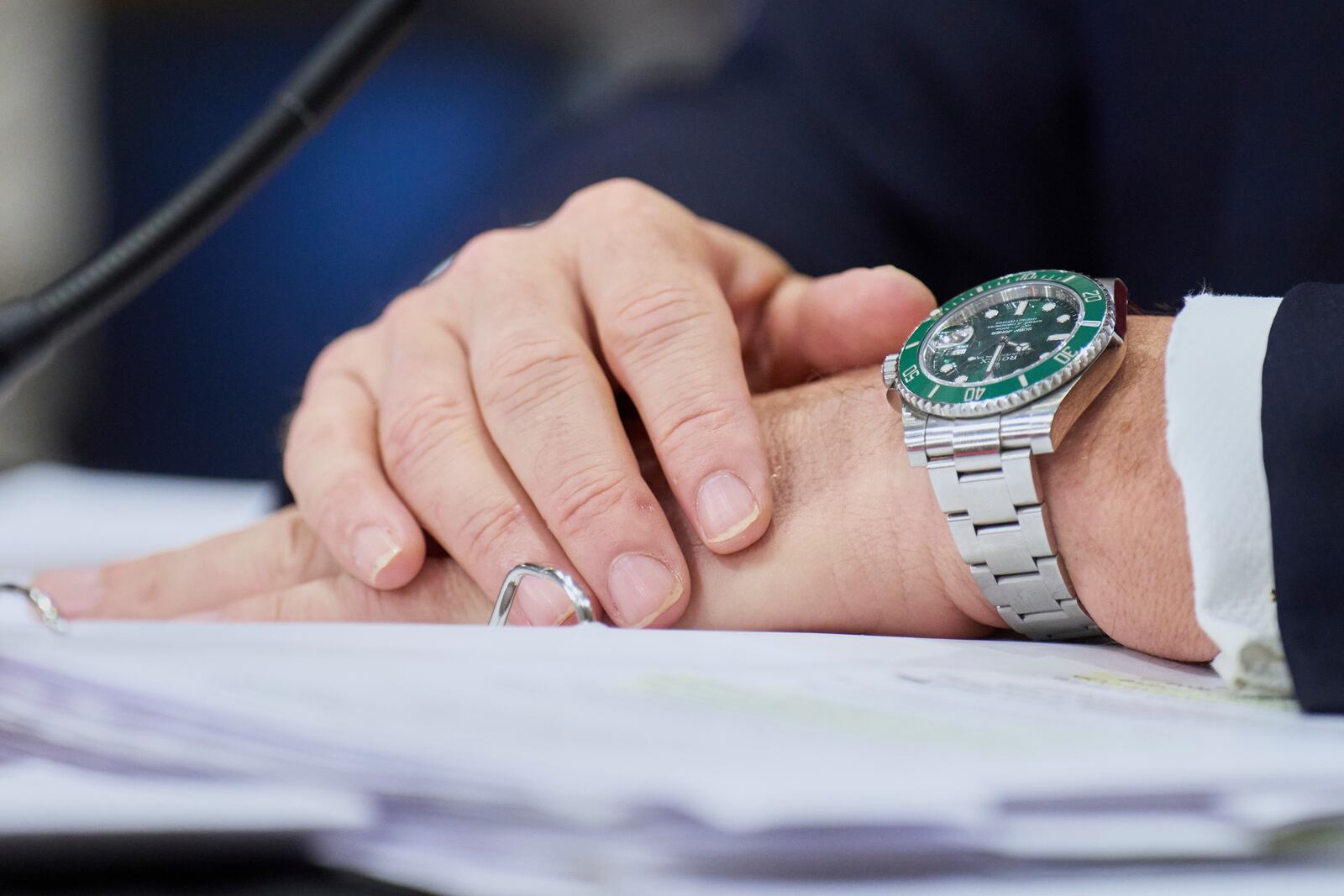 Former White House National Security Adviser Michael Waltz, nominee for U.S. Representative to the United Nations, wears a watch as he attends a Senate Foreign Relations Committee nomination hearing, Tuesday, July 15, 2025, on Capitol Hill in Washington. (AP Photo/Jacquelyn Martin)