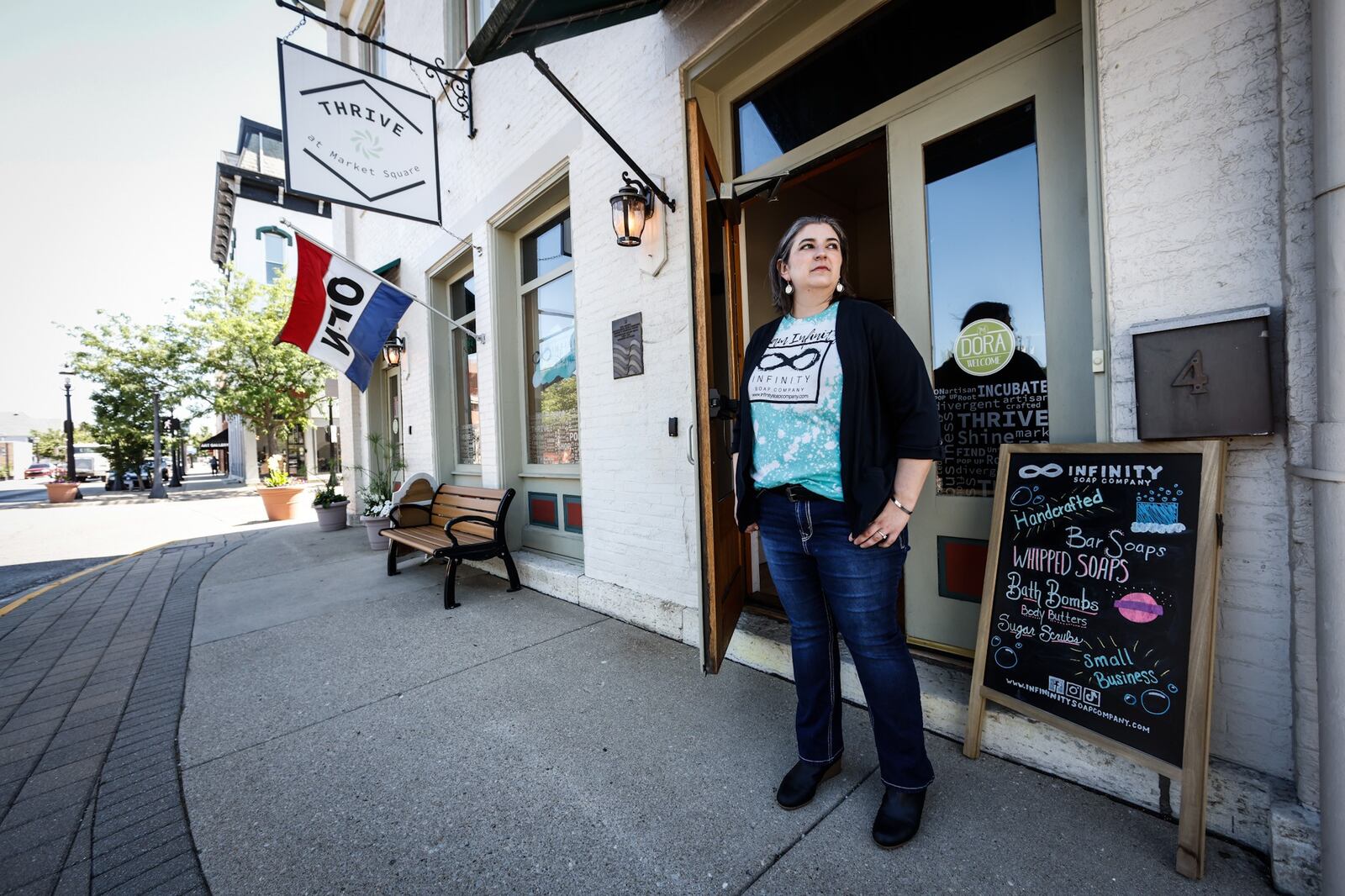 Bonnie Skinner founder of Infinity Soap Company specializes in handcrafted bath and body products at 4 North Main St. in Miamisburg. JIM NOELKER/STAFF
