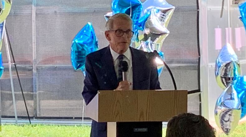 Gov. DeWine speaks in front of the Greene County Juvenile Assessment Center on Friday.
