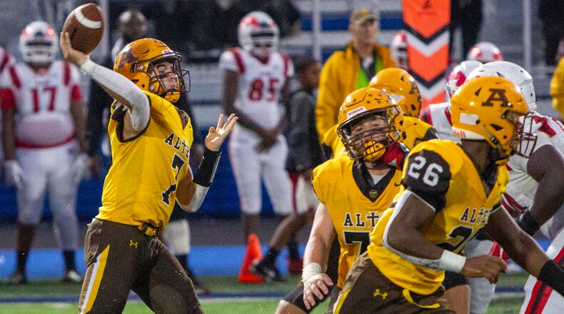 Alter's Gavin Connor throws a pass earlier this season. Connor and the Knights routed Steubenville on Friday night to reach the Division IV state championship game. FILE PHOTO
