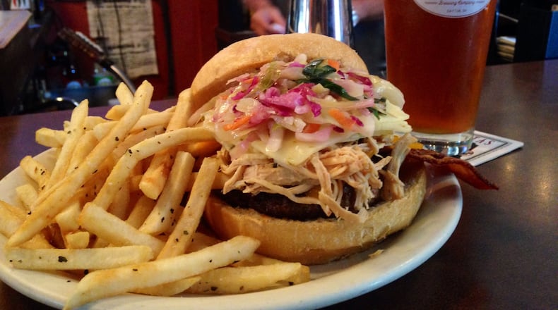 The Hearse Burger at Lucky's taproom in Dayton's Oregon District, which reopens its dining room and resumes dine-in service today, OCt. 14, 2020. (Photo by Amelia Robinson)