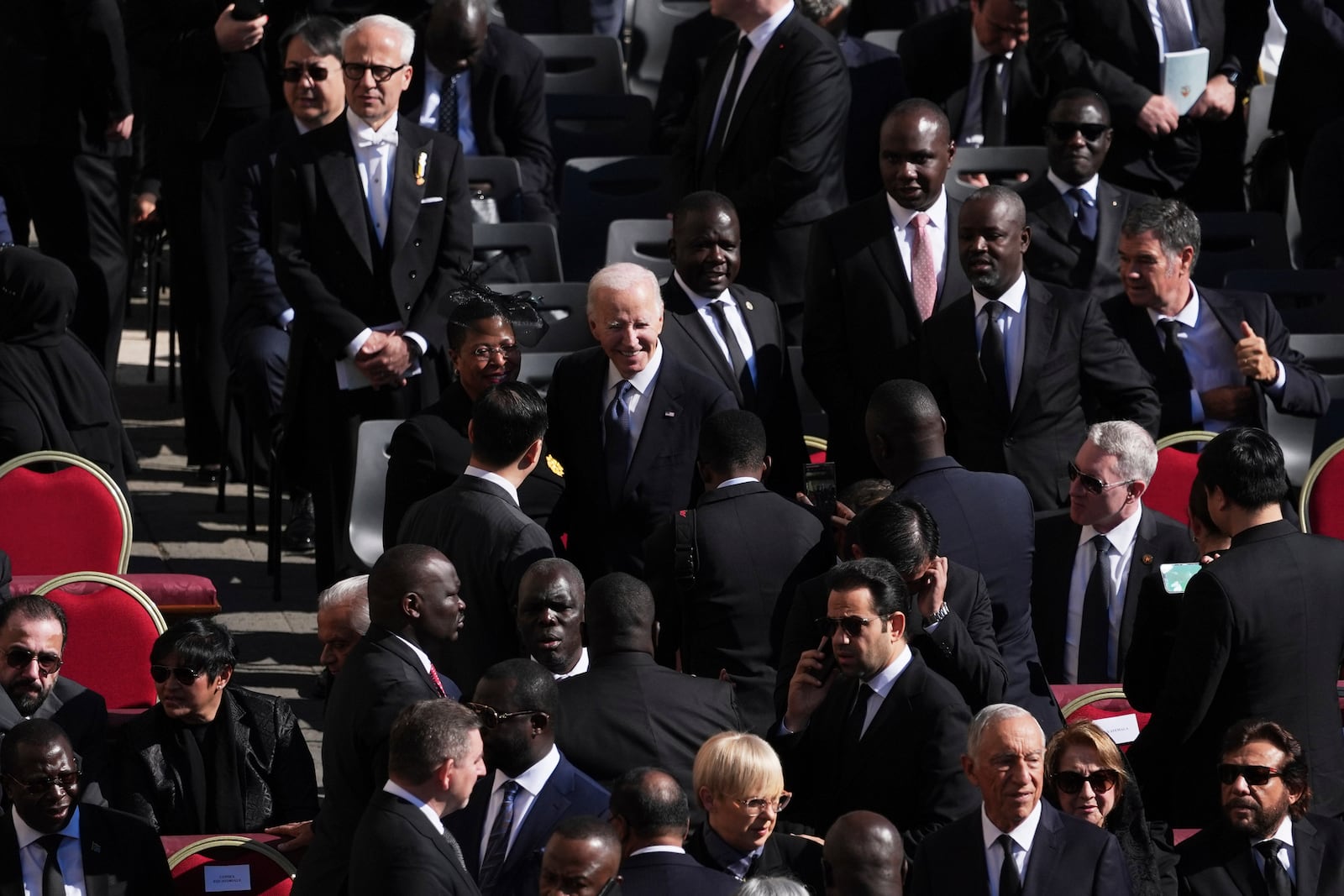 Former President Joe Biden, arrives for the funeral of Pope Francis in St. Peter's Square at the Vatican, Saturday, April 26, 2025. (AP Photo/Evan Vucci)