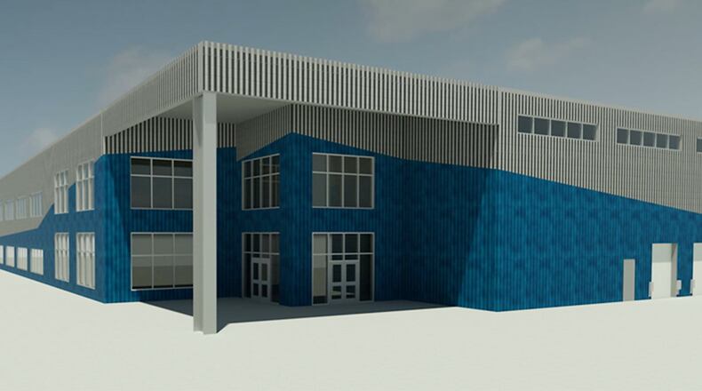 Dayton city commissioners approved a zoning change along North Keowee Street that will allow 2J Supply to build a new headquarters and distribution center, seen in this architect’s rendering. SUBMITTED