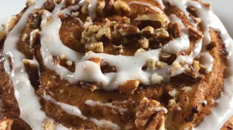 Pecan Cinnamon Roll Pancakes at Butter Cafe.