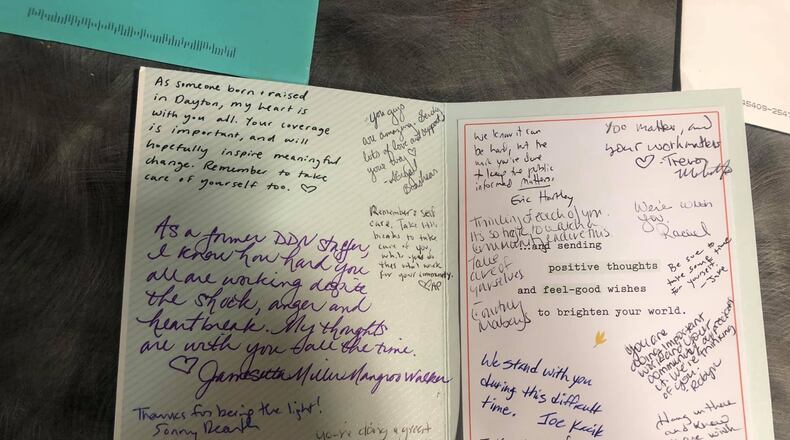 A sympathy card from staffers at The Virginian-Pilot to the staff of the Dayton Daily News.