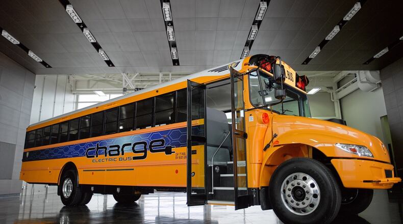 Navistar unveiled its new chargE, electric bus at a recent trade show in Columbus. The chargE was designed to give customers a zero-emissions school bus option, according to information from the company. Contributed photo