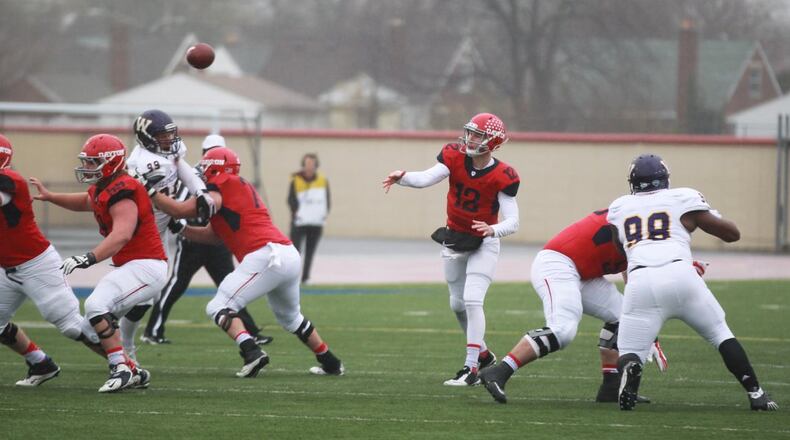 Dayton quarterback Alex Jeske fires a pass during a FCS playoff game vs. Western Illinois on Saturday, Nov. 28 at Welcome Stadium. Staff photo/John Boyle