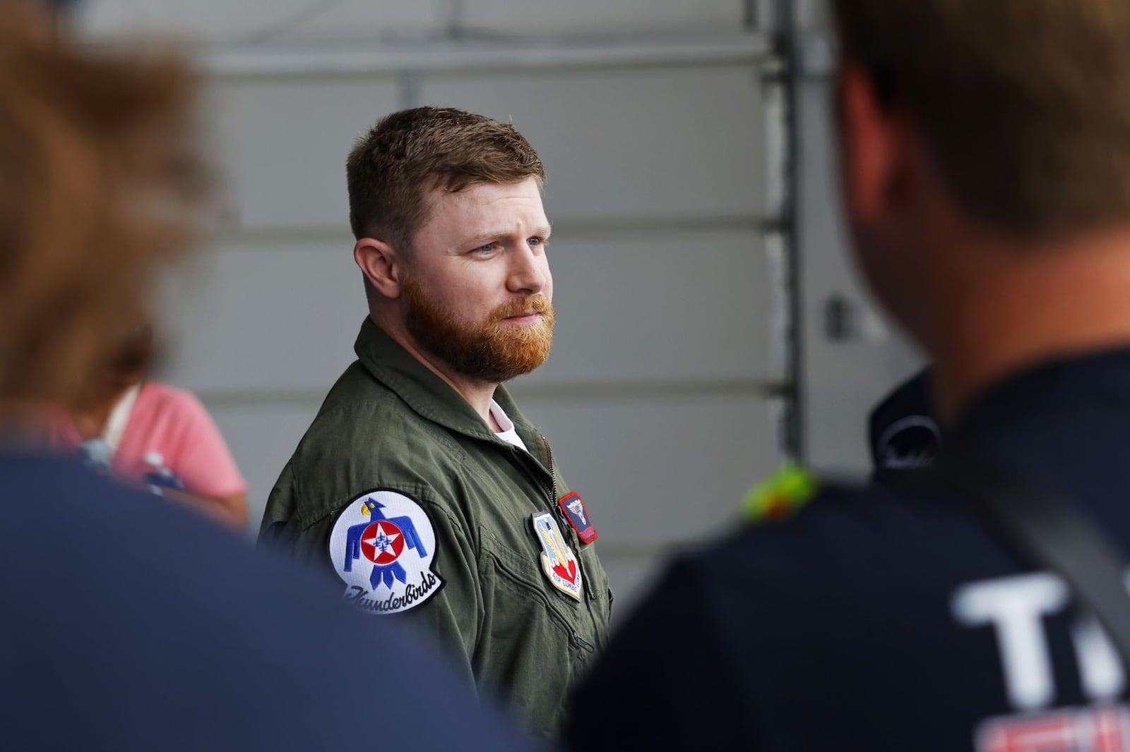 Tipp City police officer Jordan Little was honored by the United States Air Force Thunderbirds as a "Hometown Hero" and flew as a VIP in the back seat of an F-16 piloted by Maj. Brandon Maxson during a practice performance before the CenterPoint Energy Dayton Air Show Friday, June 20, 2025, in Vandalia. Little was recognized for his life-saving efforts of Justin Trevino, who was also in attendance. NICK GRAHAM/STAFF