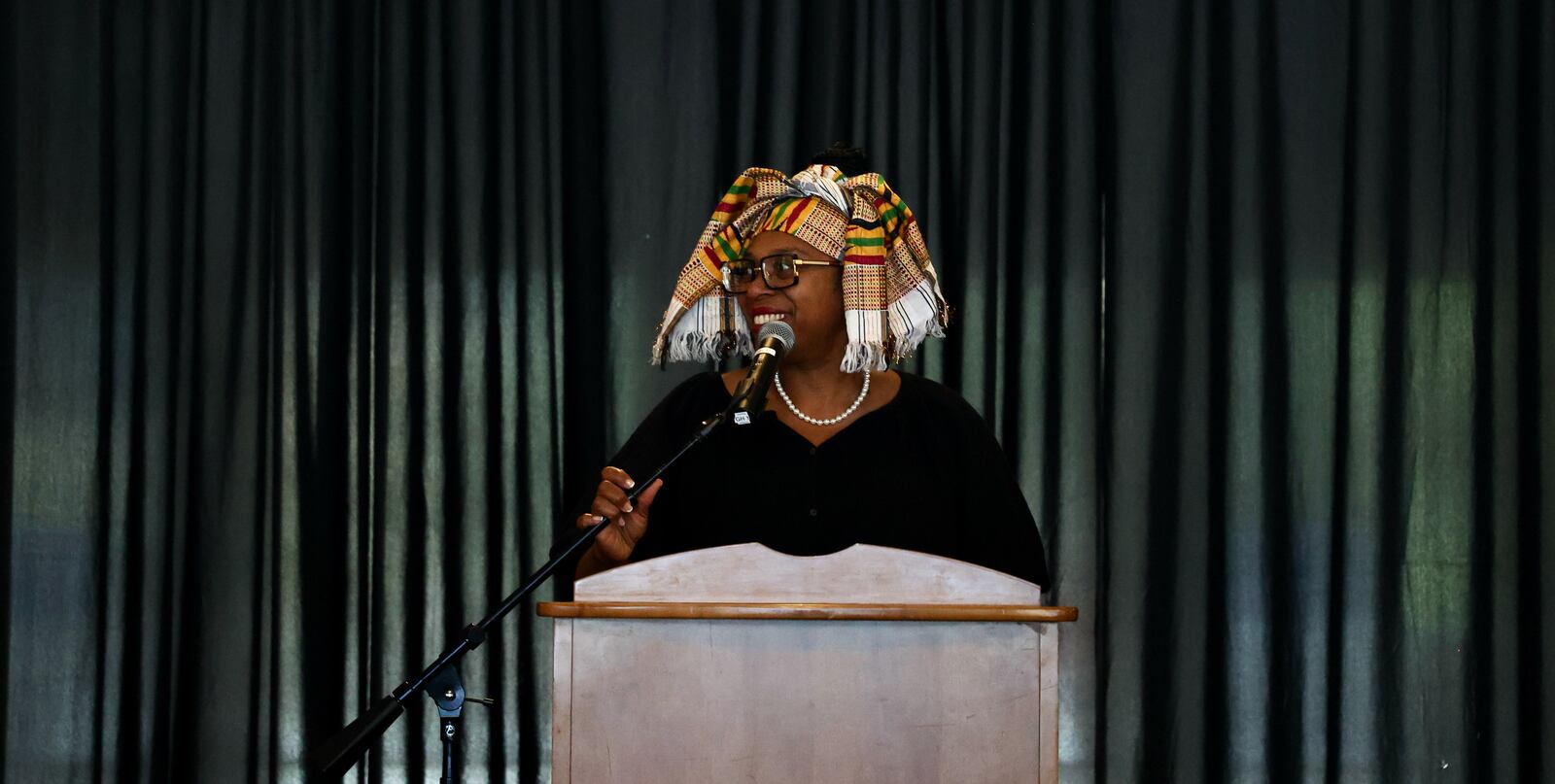 Felicia Chappelle, sister of Dave Chappelle, speaks at the Dayton Region Walk of Fame induction ceremony at Sinclair Community College on Wednesday, Oct. 11, 2023, in Dayton. David Jablonski/Staff
