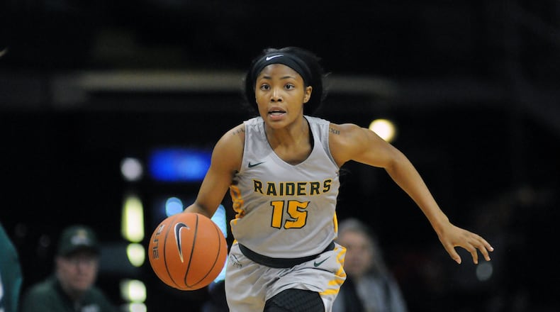 Wright State freshman Angel Baker during a game earlier this season. The Raiders face Texas A&M on Friday in the NCAA Tournament. Keith Cole/CONTRIBUTED