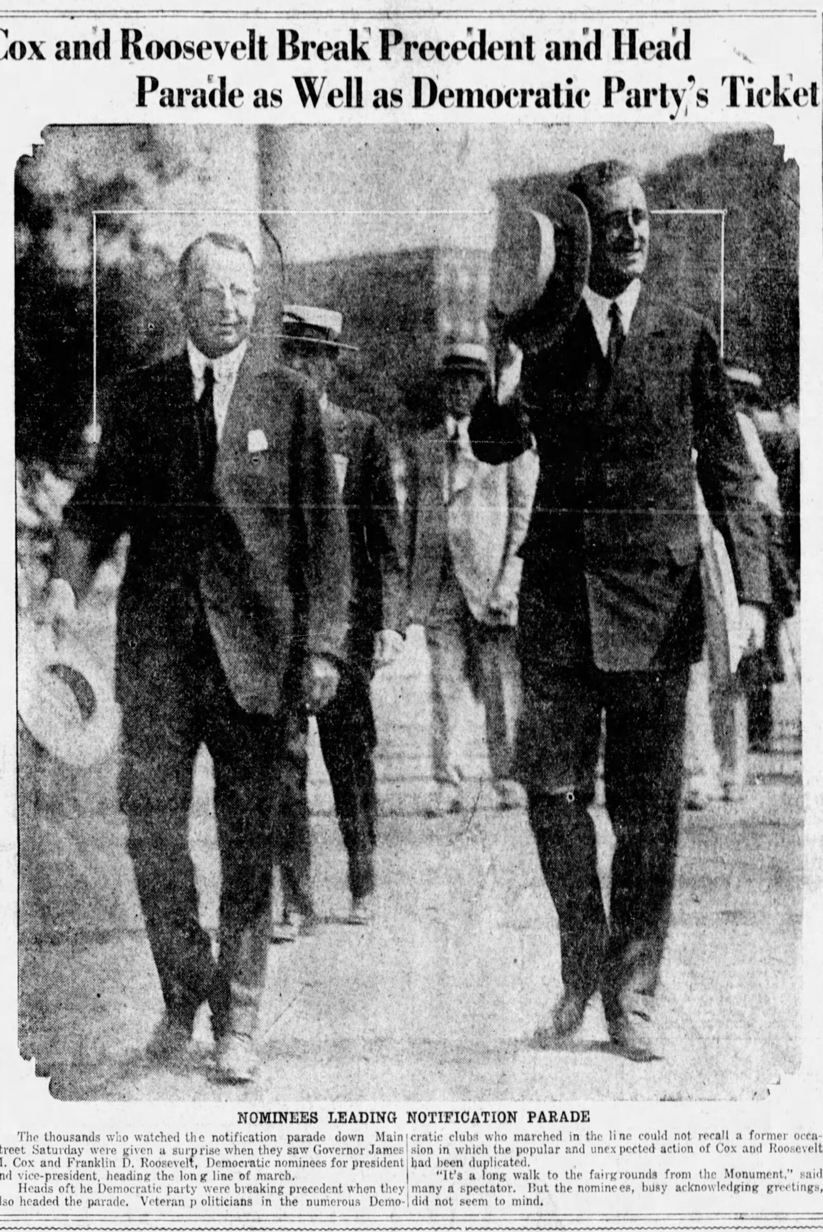 James Cox presidential nomination parade in Dayton. Dayton Daily News Aug. 8, 1920. DAYTON DAILY NEWS ARCHIVES