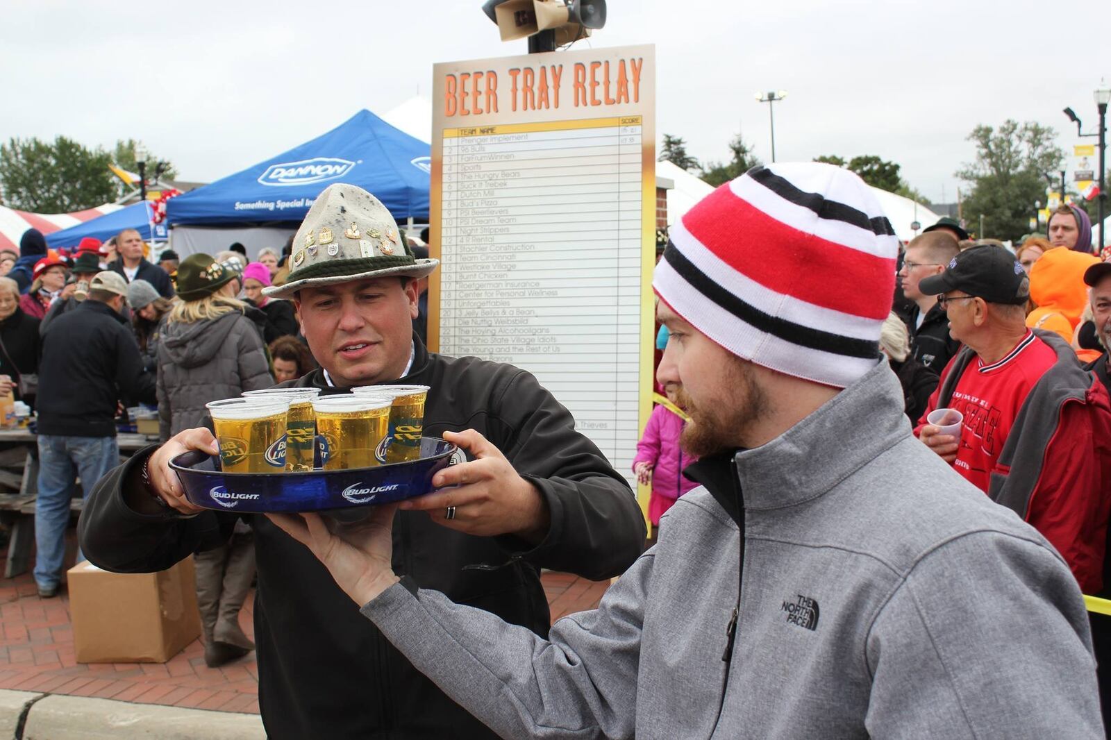 Beer relay races are among several contests and activities at the Minster Oktoberfest, which attracts 8,000 visitors per year. Minster is a small village located one hour north of Dayton. CONTRIBUTED