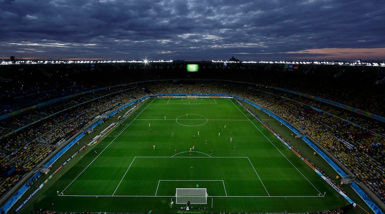 FILE - A view of the pitch during the World Cup semifinal soccer match between Brazil and Germany at the Mineirao Stadium in Belo Horizonte, Brazil, Tuesday, July 8, 2014. (AP Photo/Felipe Dana, File)