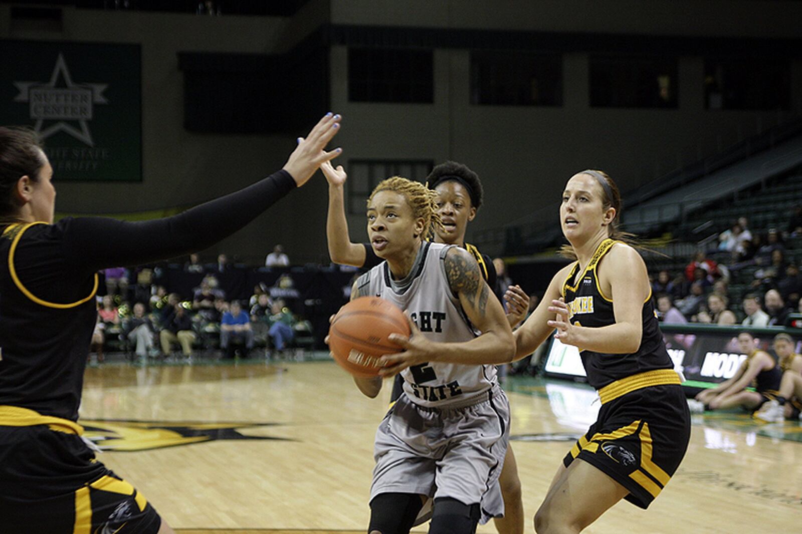 Wright State senior Antania Hayes (2) during Sunday’s game vs. Milwaukee at the Nutter Center. TIM ZECHAR/CONTRIBUTED