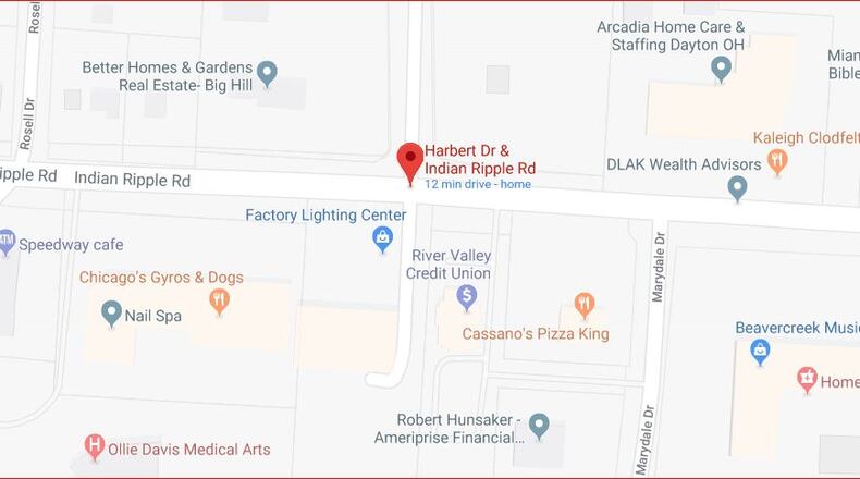 Google map image of the area around the intersection of Harbert Drive and Indian Ripple Road.