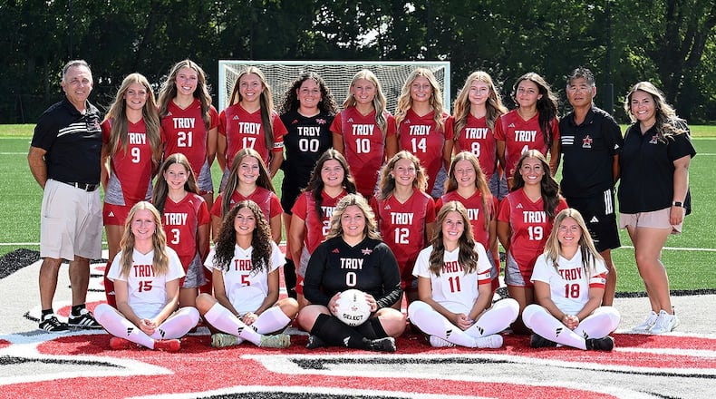 The Troy girls soccer team stands together during the season. DANNY DICEANU