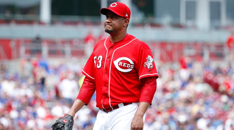 CINCINNATI, OH - MAY 20: Wandy Peralta #53 of the Cincinnati Reds reacts after being taken out of the game against the Chicago Cubs in the seventh inning at Great American Ball Park on May 20, 2018 in Cincinnati, Ohio. The Cubs won 6-1. (Photo by Joe Robbins/Getty Images)