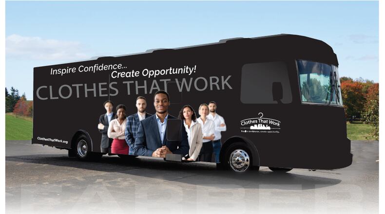 A rendering of the bus Clothes That Work plans to purchase and use to bring their services to the community. / CONTRIBUTED