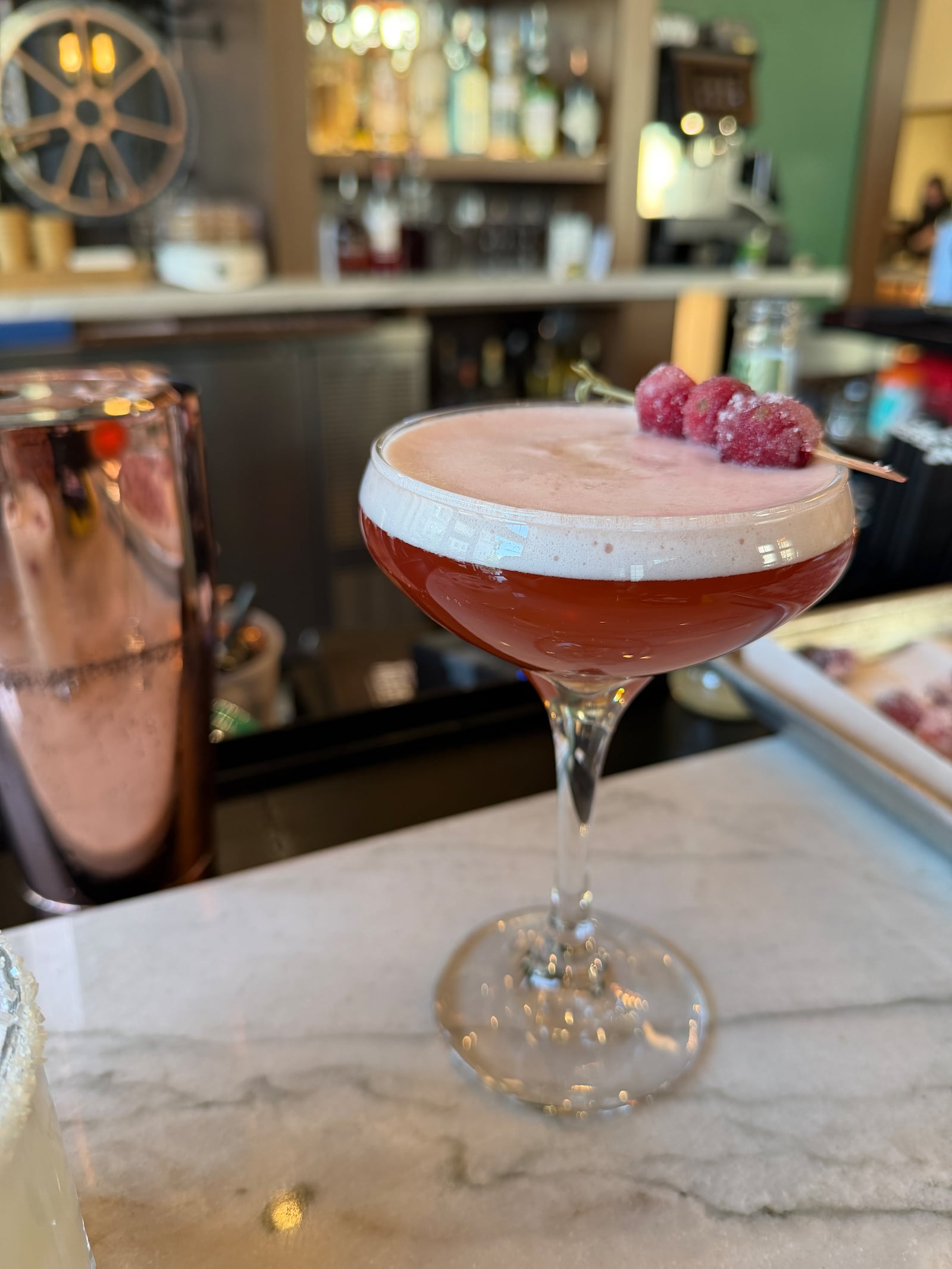 Pictured is The Son of a Nutcracker mocktail featuring seed lip, cranberry juice, tart cherry juice, allspice, ginger, nutmeg and ginger ale. PHOTO COURTESY: BISTECCA