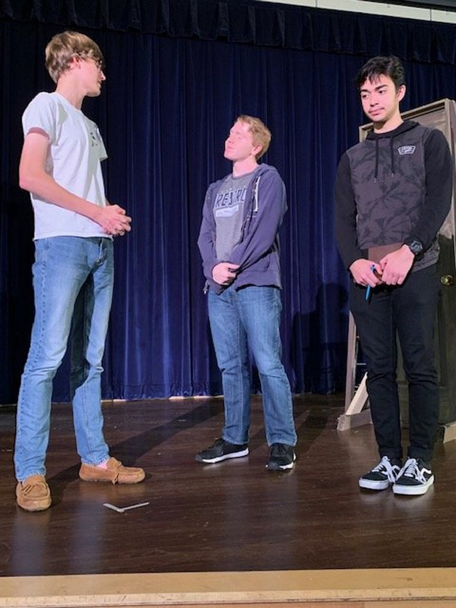 Actors rehearsing for The Elephant Man (L to R): Nic Mellott, Spencer Stapleton and Jadyn Stargel. CONTRIBUTED