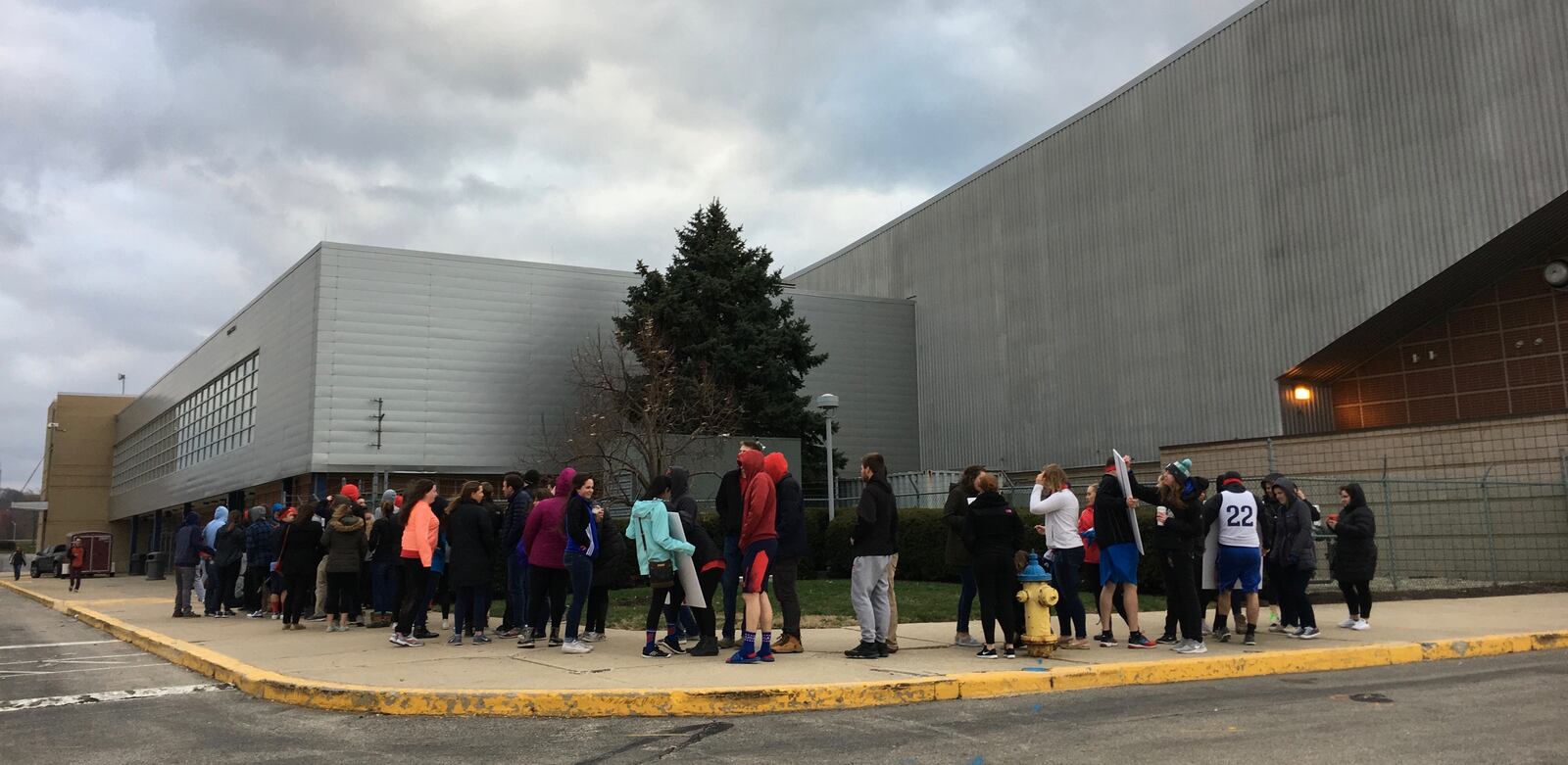 Dayton students wait to enter UD Arena on Senior Night on Wednesday, March 1, 2017. David Jablonski/Staff