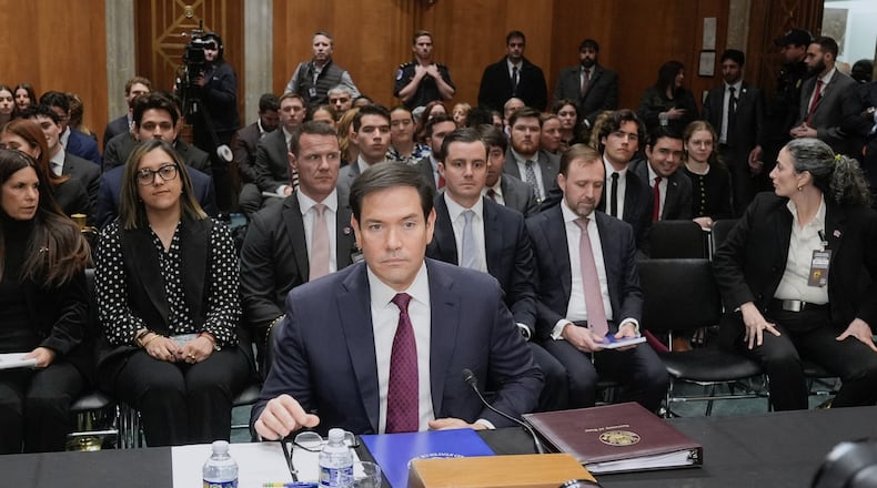 Secretary of State Marco Rubio appears before the Senate Foreign Relations Committee, on Capitol Hill, Wednesday, Jan. 28, 2026, in Washington. (AP Photo/Mariam Zuhaib)