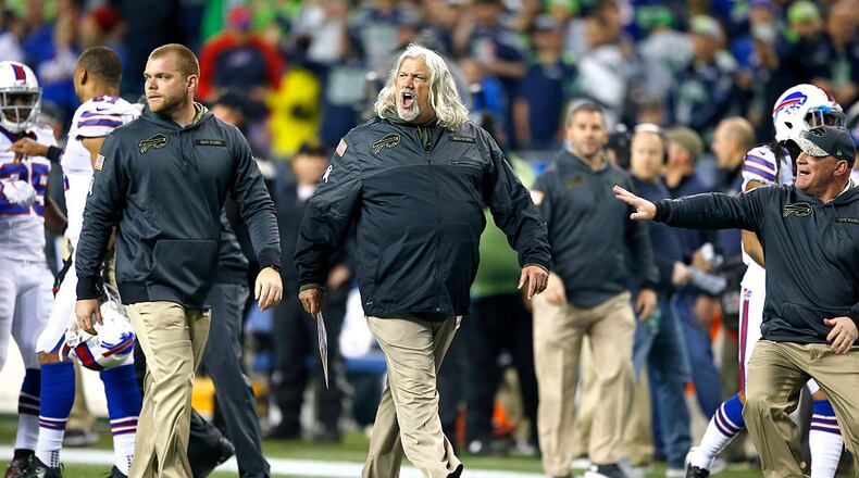 SEATTLE, WA - NOVEMBER 07: Assistant head coach Rob Ryan (C) of the Buffalo Bills reacts after a play against the Seattle Seahawks at CenturyLink Field on November 7, 2016 in Seattle, Washington. (Photo by Otto Greule Jr/Getty Images)