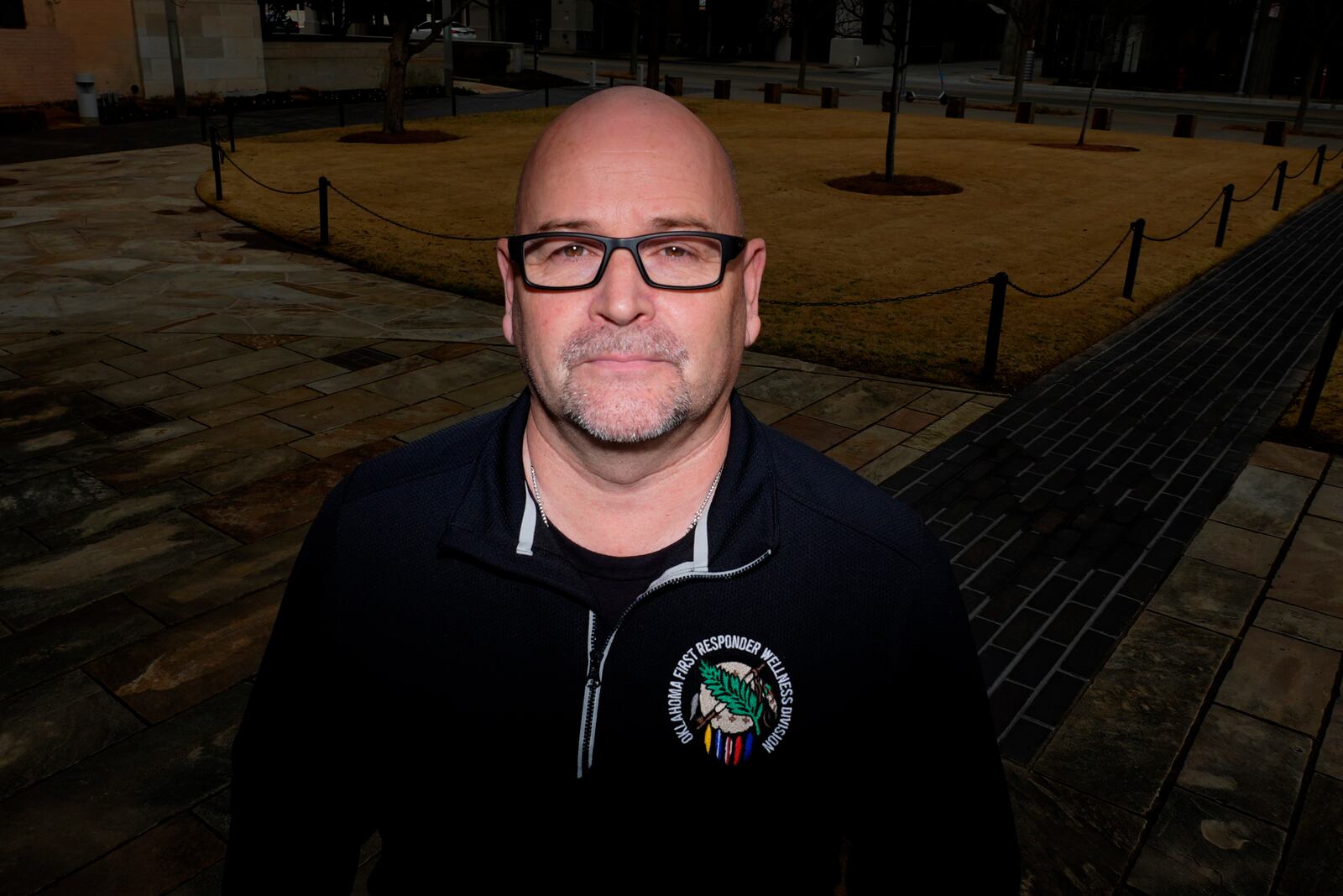 Former Oklahoma City firefighter Chris Fields poses for a photo at the Oklahoma City National Memorial & Museum in Oklahoma City on March 12, 2025. (AP Photo/LM Otero)