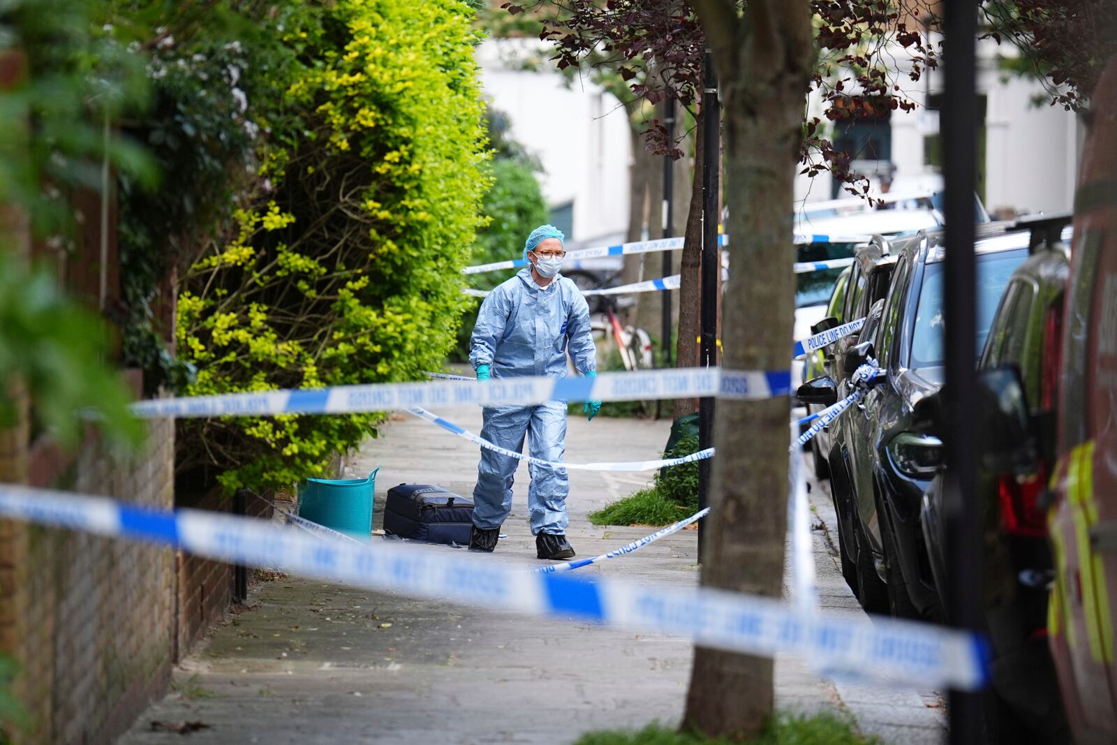 A police cordon is seen in Kentish Town, near British Prime Minister Keir Starmer's house in north London, Monday, May 12, 2025. (James Manning/PA via AP)