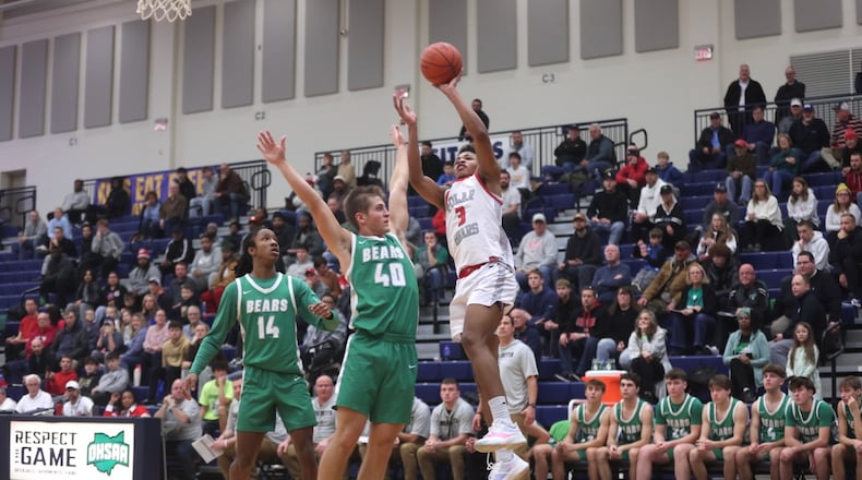 Northridge's Keonte Smith shoots against Margaretta at the Beacon Orthopaedics Flyin’ To The Hoop on Monday, Jan. 19, 2026, at Trent Arena in Kettering. David Jablonski/Staff