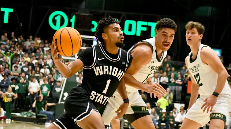Wright State's Trey Calvin drives to the hoop against Colorado State last season. Wright State Athletics photo