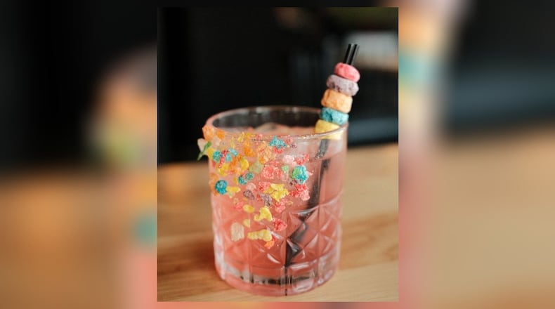Speakeasy Miso, located at 101 W. Main St. in Troy, is featuring a Strawberry Fruity Pebble cocktail with lemon, lime, strawberry, clarified milk, tequila, vodka, whiskey and rum. It's then garnished with Fruit Loops and Fruity Pebbles (CONTRIBUTED PHOTO).