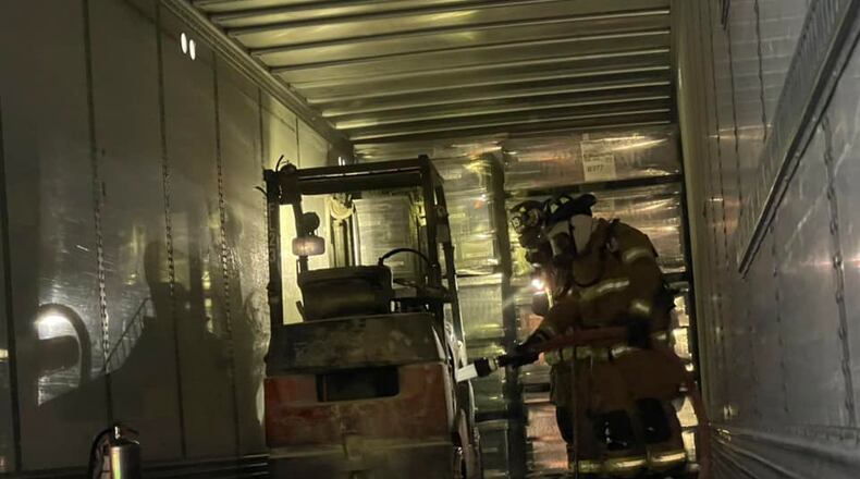 Vandalia fire crews extinguished a forklift on fire inside a trailer Wednesday evening | Photo courtesy of Vandalia Division of Fire via social media