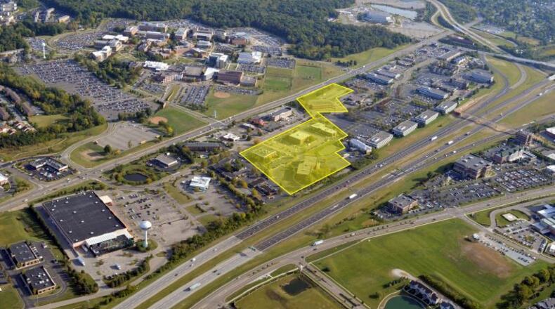 Wright State’s property acquisition and management arm Double Bowler Properties Corp. increased its land holdings near Colonel Glenn Highway with a complex of four office buildings that cost $11.3 million. The buildings, including the former Wright-Patt Credit Union, surround WSU’s Alumni Foundation building on Presidential Drive. WSU’s main campus is at top left. CONTRIBUTED