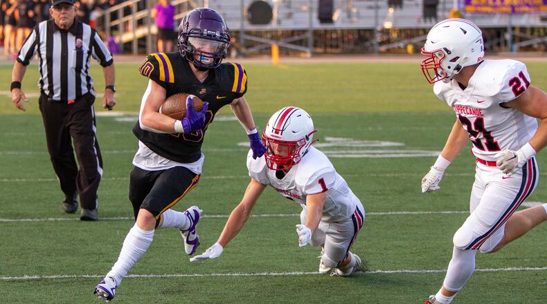 Bellbrook's Vincent Epifano runs for yardage in Friday night's 21-7 victory over visiting Tippecanoe. Jeff Gilbert/CONTRIBUTED