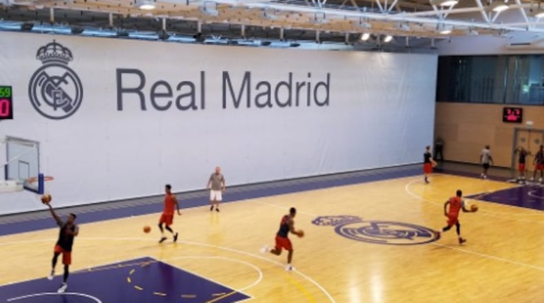 Dayton practices in Spain on Sunday. Photo by Dayton basketball Twitter account