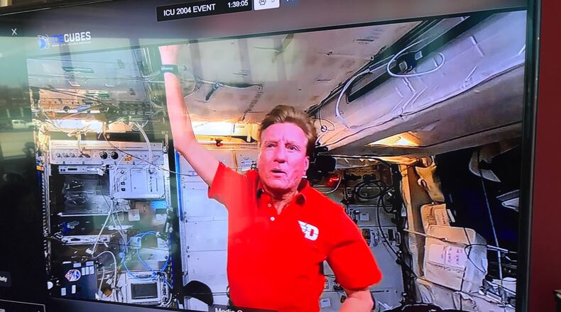 Dayton businessman Larry Connor during an interview Friday from the International Space Station with Tom Archdeacon of the Dayton Daily News. Tom Archdeacon/STAFF