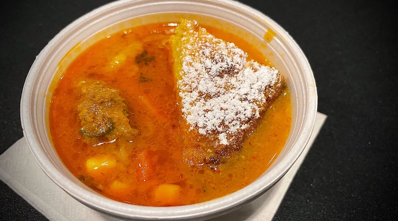Sneak Peek to Winter Restaurant Week at the Steam Plant on Jan. 22, 2025 featured samples from 12 restaurants in the Dayton region. Pictured is albondiga soup from El Meson. NATALIE JONES/STAFF