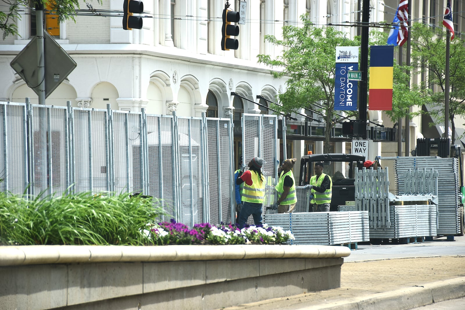 Fencing has put up all across downtown Dayton in late May 2025 for the NATO Parliamentary Assembly event. CORNELIUS FROLIK / STAFF