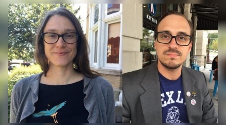 Green Party nominee Constance Gadell-Newton, left, and Libertarian Party of Ohio nominee Travis Irvine