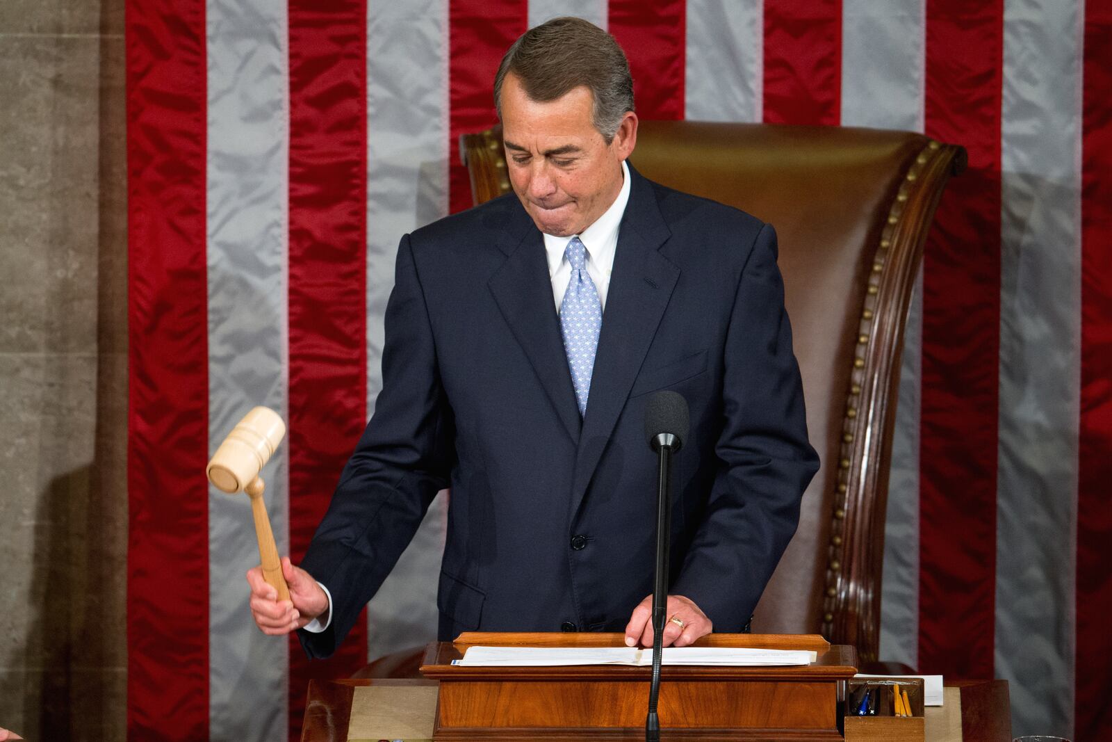 Outgoing House Speaker John Boehner of Ohio gavels in the House Chamber on Capitol Hill in Washington, Thursday, Oct. 29, 2015, as Rep. Paul Ryan, R-Wis., is expected to be voted in as the new House Speaker. (AP Photo/Andrew Harnik)