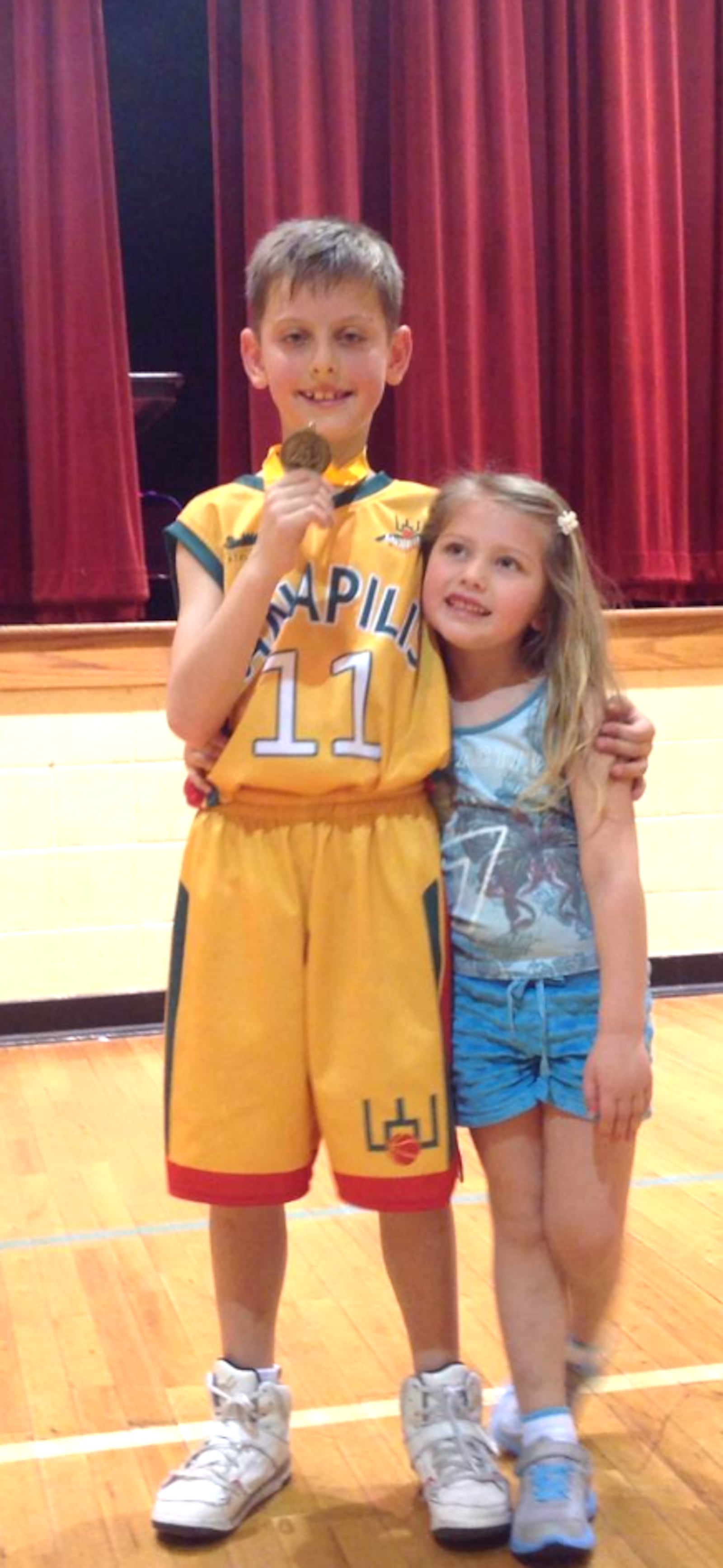 Dominic Pangonis with his little sister Camille. Today he is a 6-foot-7 sophomore guard for the Wright State Raiders and she is a 5-foot-11 junior forward at the Fort Erie International Academy, a prep school Fort Erie, Ontario. CONTRIBUTED PHOTO