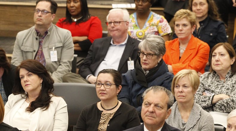 About 90 people attended a meeting Monday to hear about a county proposal to raise the retail sales tax rate. CHRIS STEWART / STAFF