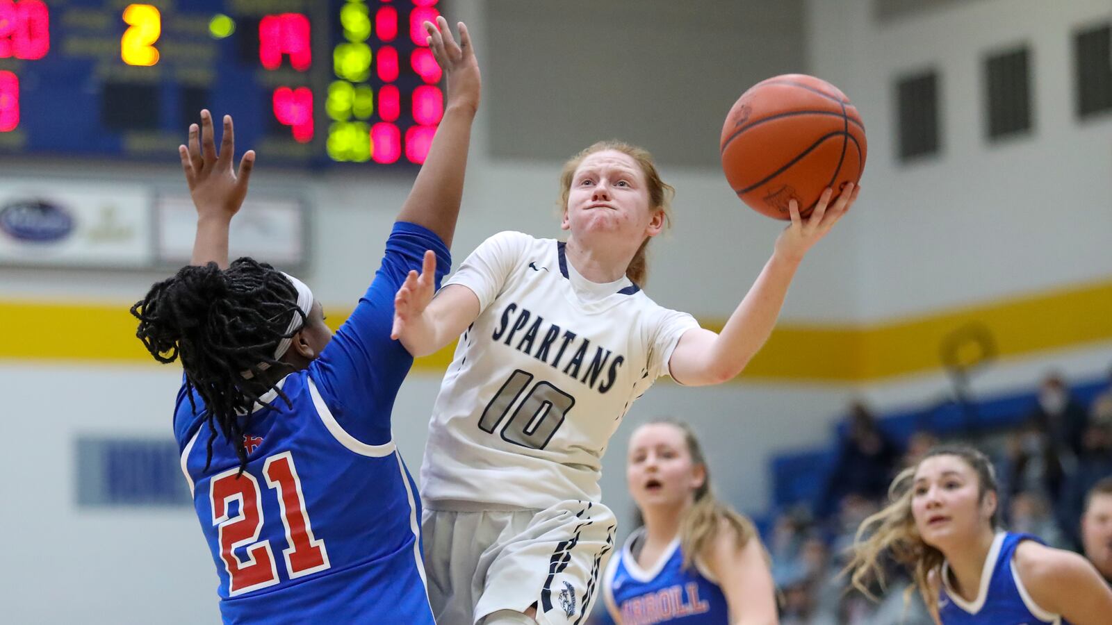 Valley View's Abigail Dickson puts up a shot against Carroll during Tuesday's Division II regional semifinal at Springfield. Michael Cooper/CONTRIBUTED