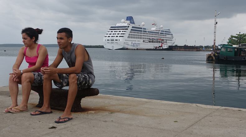The Fathom Adonia cruise ship is seen from the per during a brief six-hour visit to Cinefuegos, Cuba, on Thursday, May 5, 2016. (Joe Cavaretta/Sun Sentinel/TNS)