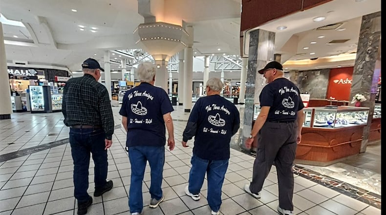 John Smith and "The Three Amigos" (Ralph Amos, Howard Medley & Wilhelm Thie) walking on Jan. 24, 2024 at The Mall At Fairfield Commons in Beavercreek, Ohio. (CONTRIBUTED)