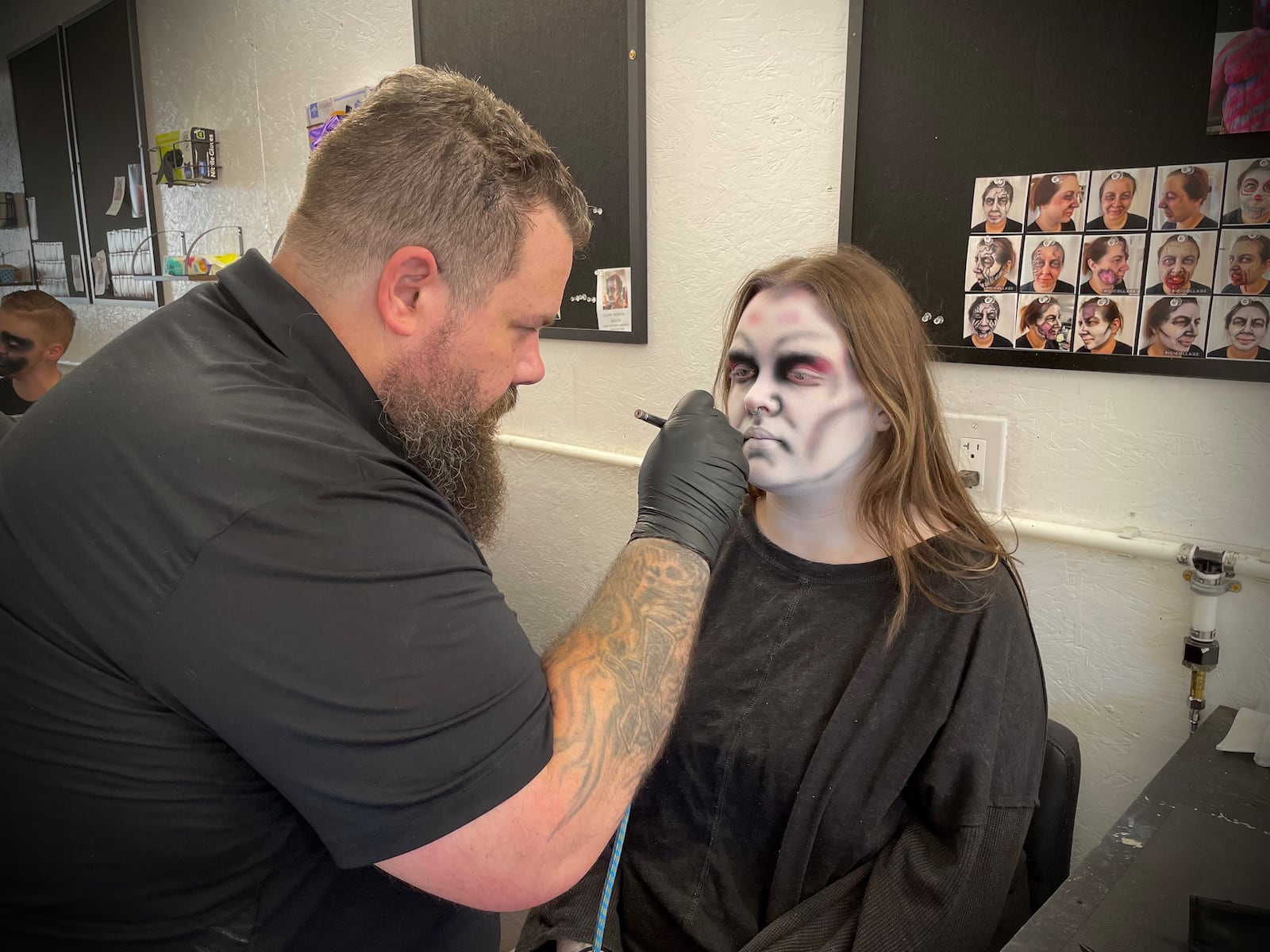 Ryan “Hank” Henry is a makeup artist at Brimstone Haunt, located at 525 Brimstone Road in Wilmington. NATALIE JONES/STAFF