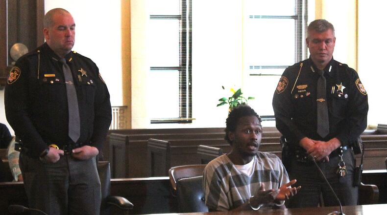 Steve Wilson Jr. speaks to Clark County Common Pleas Judge Richard J. O’Neill during his sentencing. Wilson was sentenced to 20 years in prison. JEFF GUERINI/STAFF