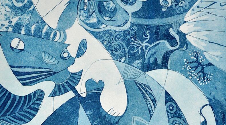 This is a detail from a print made by artist Sherraid Scott. This piece will be raffled off at the Dayton Printmaker’s Cooperative  sale on Dec. 1.